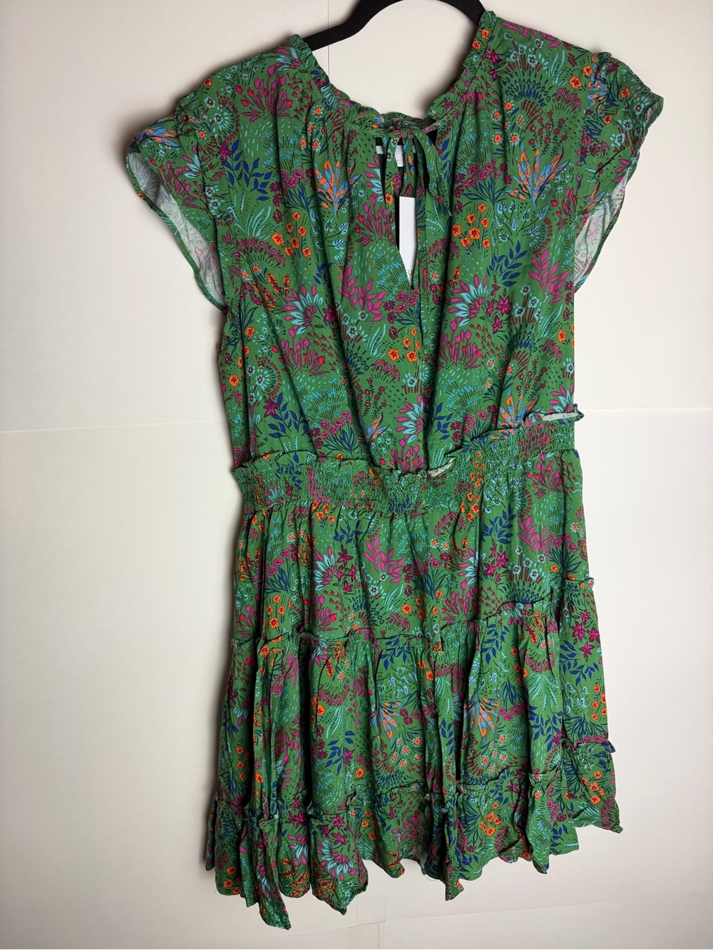 Sugar Lips NWT Green Floral Tiered Mini Dress XL Smocked Waist Ruffle